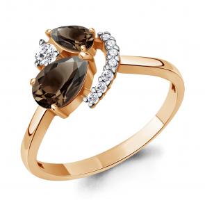 Кольцо из золочёного серебра AQUAMARINE с фианитом и кварцем А6984001А-п фото