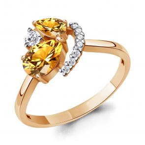 Кольцо из золочёного серебра AQUAMARINE с фианитом и цитрином А6984006А-п фото