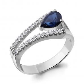 Серебряное кольцо AQUAMARINE с фианитом и гидротермальным сапфиром А69865АБ фото