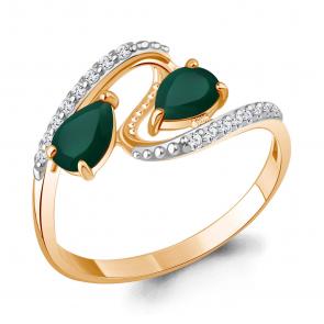 Кольцо из золочёного серебра AQUAMARINE с фианитом и агатом А6986609А-п фото