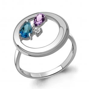Серебряное кольцо AQUAMARINE с фианитом, аметистом и Лондон топазом А6987032А фото