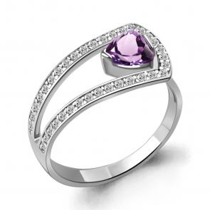 Серебряное кольцо AQUAMARINE с фианитом и аметистом А6987804А фото