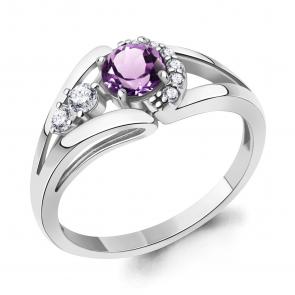 Серебряное кольцо AQUAMARINE с фианитом и аметистом А6990304А фото