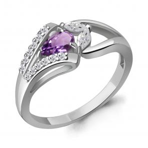 Серебряное кольцо AQUAMARINE с фианитом и аметистом А6990404А фото