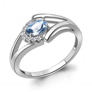 Серебряное кольцо AQUAMARINE с топазом и фианитом А6991605А фото
