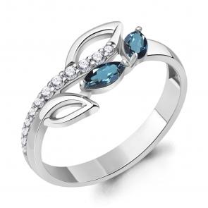 Серебряное кольцо AQUAMARINE с фианитом и Лондон топазом А6991908А фото