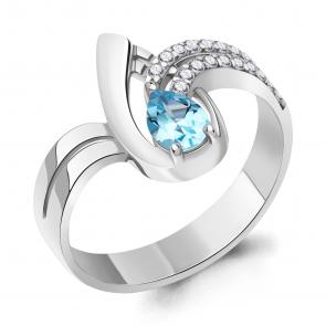 Серебряное кольцо AQUAMARINE с топазом и фианитом А6992105А фото