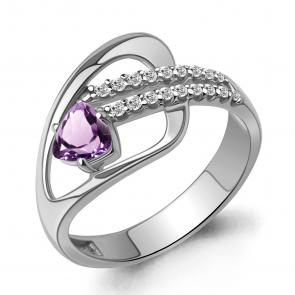 Серебряное кольцо AQUAMARINE с фианитом и аметистом А6992204А фото