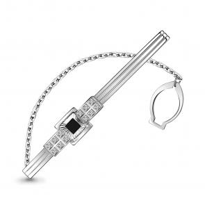 Серебряный зажим для галстука AQUAMARINE с фианитом А70446Ч фото