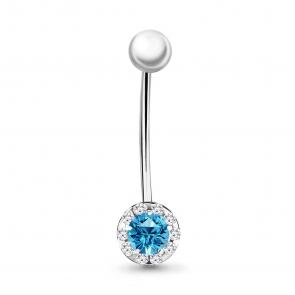 Серебряный пирсинг в пупок AQUAMARINE с фианитом А70571Б фото
