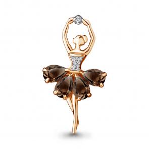 Брошь-подвеска из золочёного серебра AQUAMARINE с кварцем и фианитом А7263301А-п фото