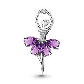 Серебряная брошь AQUAMARINE с фианитом и аметистом А7263304А фото