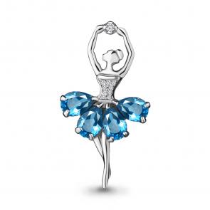 Серебряная брошь AQUAMARINE с топазом и фианитом А7263305А фото