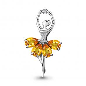 Серебряная брошь-подвеска AQUAMARINE с цитрином и фианитом А7263306А фото