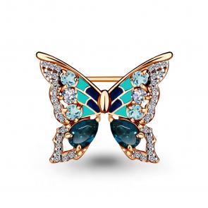 Брошь из золочёного серебра AQUAMARINE с топазом, фианитом, эмалью и Лондон топазом А7267166А-п фото