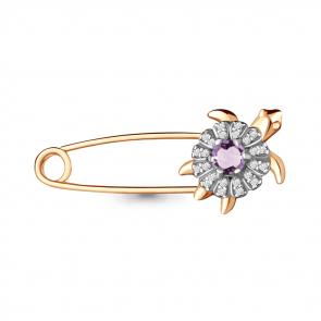 Булавка из золочёного серебра AQUAMARINE с фианитом и аметистом А7272004А-п фото