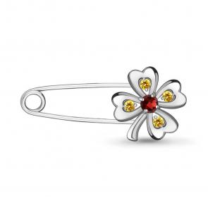 Серебряная булавка AQUAMARINE с цитрином и гранатом А7272237 фото