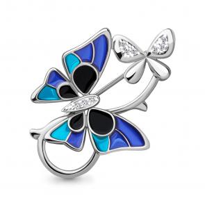Серебряная брошь AQUAMARINE с витражной эмалью и фианитом А72794А фото