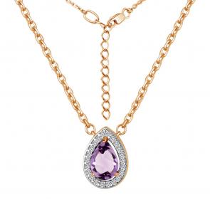 Колье из золочёного серебра AQUAMARINE с фианитом и аметистом А7381204А-п фото