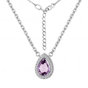 Серебряное колье AQUAMARINE с фианитом и аметистом А7381204А фото