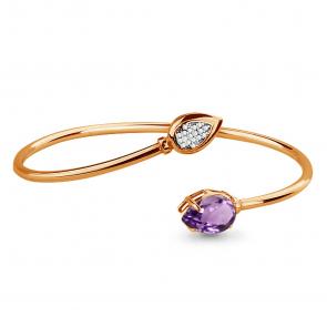 Браслет из золочёного серебра AQUAMARINE с фианитом и аметистом А7416604А-п фото