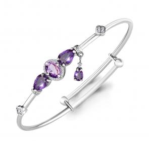Серебряный браслет AQUAMARINE с фианитом и аметистом А7438604А фото