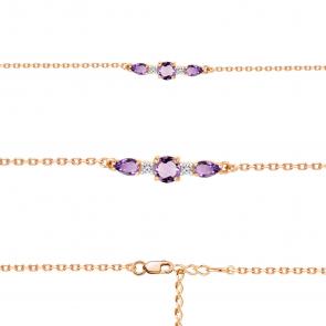 Браслет из золочёного серебра AQUAMARINE с фианитом и аметистом А7460904А-п фото