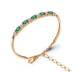 Браслет из золочёного серебра AQUAMARINE с фианитом и гидротермальным изумрудом А74639АГ-п фото