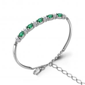 Серебряный браслет AQUAMARINE с фианитом и гидротермальным изумрудом А74639АГ фото