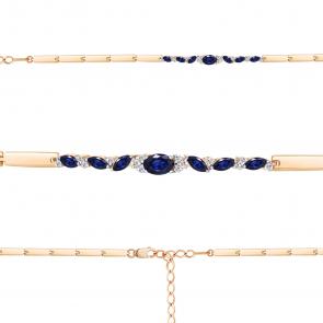 Браслет из золочёного серебра AQUAMARINE с фианитом и гидротермальным сапфиром А74667АБ-п фото