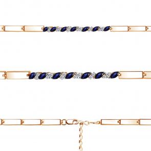 Браслет из золочёного серебра AQUAMARINE с фианитом и гидротермальным сапфиром А74668АБ-п фото