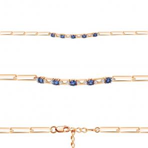 Браслет из золочёного серебра AQUAMARINE с фианитом и гидротермальным сапфиром А74669АБ-п фото