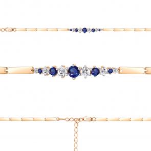 Браслет из золочёного серебра AQUAMARINE с фианитом и гидротермальным сапфиром А74670АБ-п фото