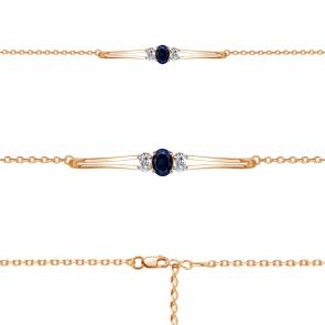 Браслет из золочёного серебра AQUAMARINE с фианитом и гидротермальным сапфиром А74771Н-п фото