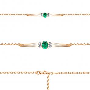 Браслет из золочёного серебра AQUAMARINE с фианитом и гидротермальным изумрудом А74771П-п фото