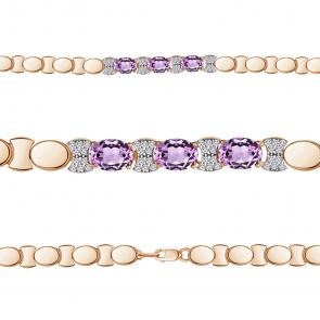 Браслет из золочёного серебра AQUAMARINE с фианитом и аметистом А7478304А-п фото