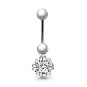 Серебряный пирсинг в пупок AQUAMARINE с фианитом А75542А фото