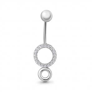 Серебряный пирсинг в пупок AQUAMARINE с фианитом А75577А фото