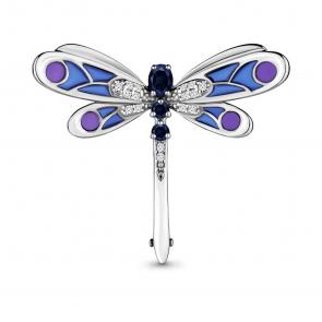 Серебряная брошь AQUAMARINE с витражной эмалью,фианитом и гидротермальным сапфиром А77302Б фото