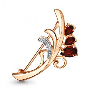 Брошь из золочёного серебра AQUAMARINE с фианитом и гранатом А7730703А-п фото