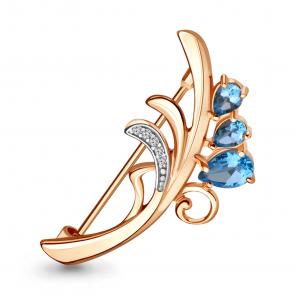Брошь из золочёного серебра AQUAMARINE с топазом и фианитом А7730705А-п фото