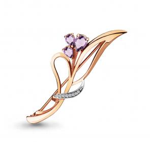 Брошь из золочёного серебра AQUAMARINE с фианитом и аметистом А7730904А-пк фото