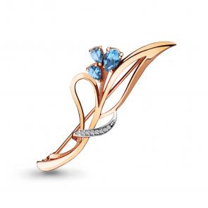 Брошь из золочёного серебра AQUAMARINE с топазом и фианитом А7730905А-п фото