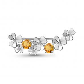 Серебряная брошь AQUAMARINE с фианитом и цитрином А7739006А фото