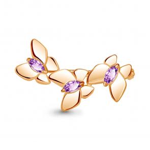 Брошь из золочёного серебра AQUAMARINE с аметистом А7742404-п фото