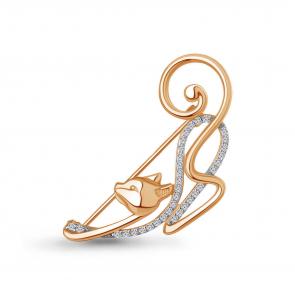 Брошь из золочёного серебра AQUAMARINE с фианитом А77432А-п фото