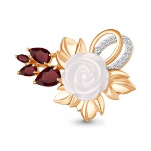 Брошь из золочёного серебра AQUAMARINE с фианитом, гранатом и перламутром А7746503А-п фото