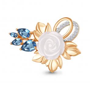 Брошь из золочёного серебра AQUAMARINE с топазом, фианитом и перламутром А7746505А-п фото