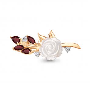 Брошь из золочёного серебра AQUAMARINE с фианитом, гранатом и перламутром А7746603А-п фото