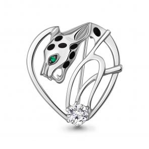 Серебряная брошь AQUAMARINE с фианитом, эмалью и гидротермальным изумрудом А77479АГ фото